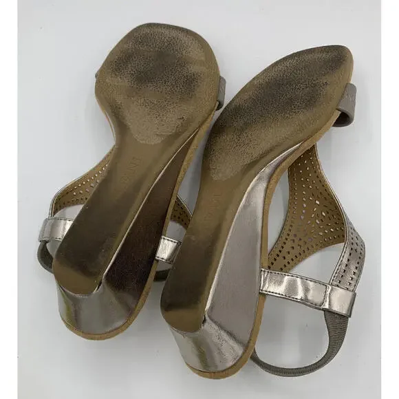 Alfani Rose Gold Sandals Ankle Strap 1” Heel Wedge Open Toe Size 5.5 Metallic - Picture 8 of 8